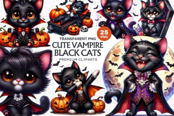Download Halloween Vampire Black Cat Clipart Set - Vampire Collection