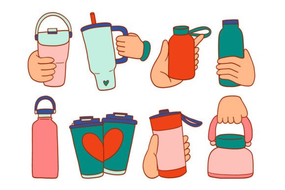 Download Hand Drawn Water Bottle Tumbler Set Pack - Water bottle Collection